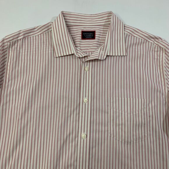 UNTUCKit Shirt Mens XL Extra Large SLIM Fit Foxglove Pink White Striped No Tuck - Picture 3 of 10